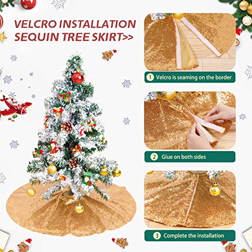Tree Skirt 48 Inch Gold Christmas Tree Skirt Sequin Tree Skirt for 6ft Tree Glitter Gold Christmas Decorations