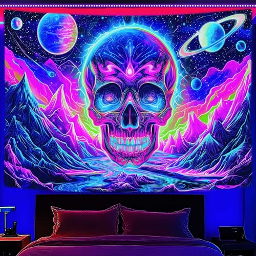 Blacklight Skull Tapestry