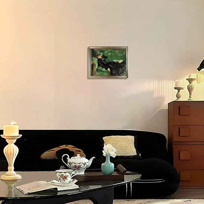 Framed Vintage Wall Art Woman Reading Canvas Print Poster Moody Oil Painting Living Room Bedroom Decor Home Artwork
