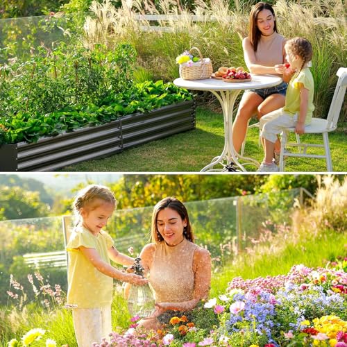 2 Pack 8×4×1ft Galvanized Metal Raised Garden Bed (2 Count)