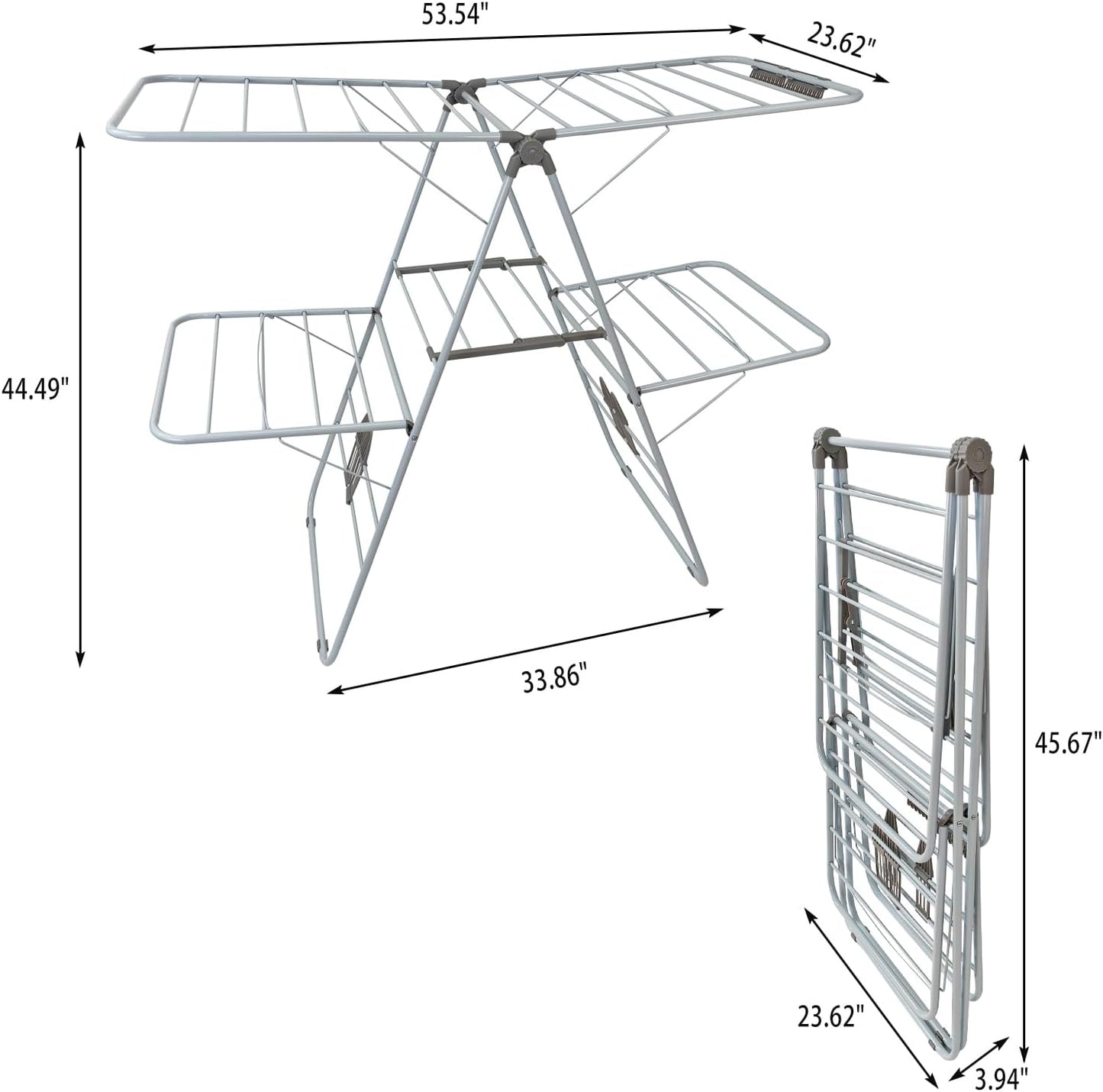 Large Capacity Double Drying Rack, Folding Rustproof Drying Rack with Non-Slip Clips and Drainage Shoe Rack, Height Adjustable, Airy and Quick Drying, Suitable for Balcony and Outdoor Use - NestledHome