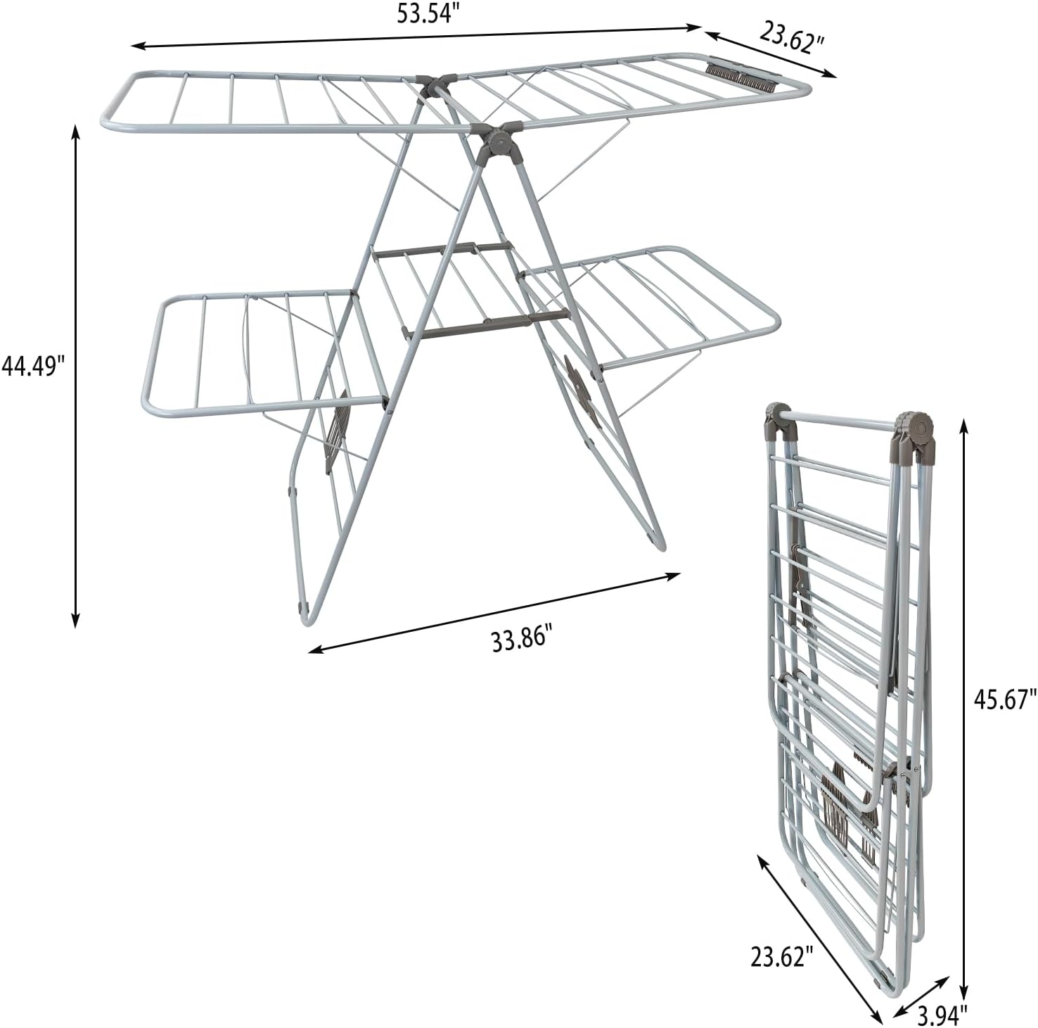 Large Capacity Double Drying Rack, Folding Rustproof Drying Rack with Non-Slip Clips and Drainage Shoe Rack, Height Adjustable, Airy and Quick Drying, Suitable for Balcony and Outdoor Use - NestledHome