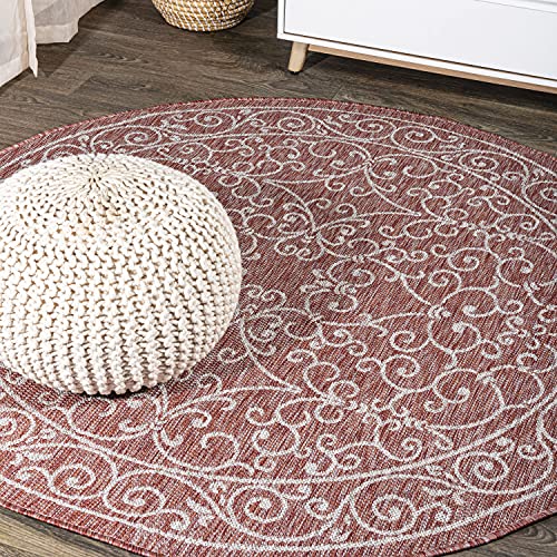 Vintage Filigree Indoor Outdoor Round Area Rug 9 Ft Red