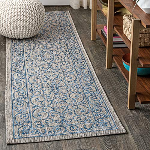 Vintage Filigree Indoor Outdoor Runner Rug 2X8 Gray