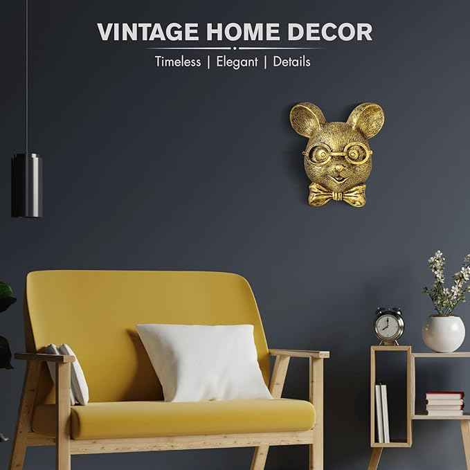 montresor Animal Head Wall Art Sculptures Gold Rat Vintage 3D Wall Decor Art for Whimsigoth Home Wall Decor Lightweight Material Accent Wall Hanging Room Decor for Men Maximalist Decor (Rat)