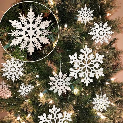 Glitter Snowflake Ornaments for Christmas Tree Decorations White (36 Count)