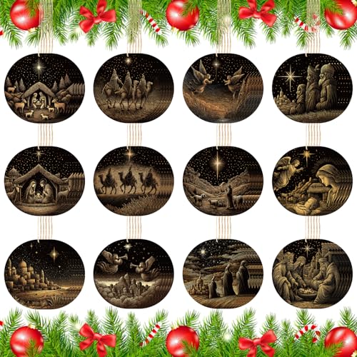 60 Pcs Christmas Ornaments Nativity Scene Wooden (60 Count)