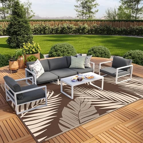 Outdoor Rug Waterproof Plastic Rugs 9'x18' for Camping Coffee Beige (162 Sq Ft)