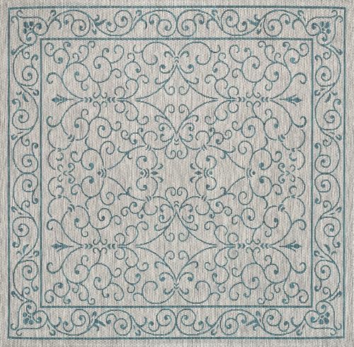 Vintage Filigree Indoor Outdoor Square Area Rug 6X6 Gray