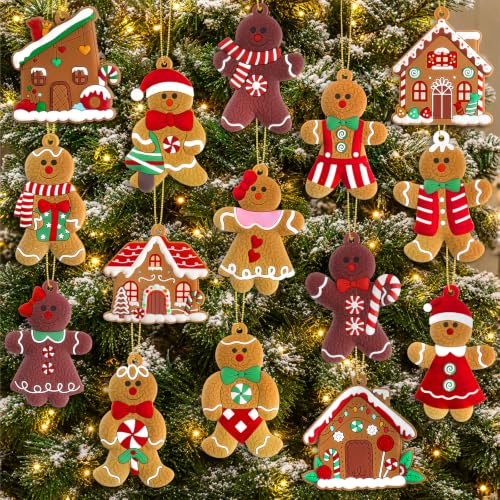 Gingerbread Man & House Ornaments for Christmas Tree Decorations (12 Count)