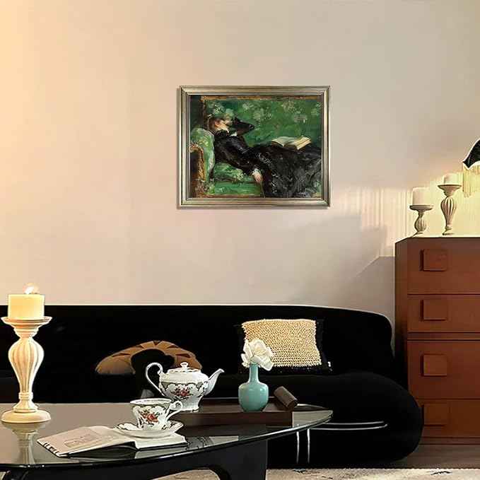 Framed Vintage Oil painting Woman Reading Canvas Print Poster Moody Canvas Wall Art for Living Room Bedroom Decor Home Artwork