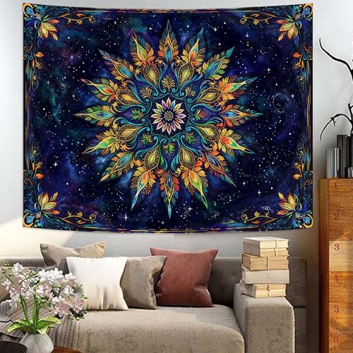 Boho Floral Mandala Tapestry for Bedroom Aesthetic Blue Bohemian Colorful Flower Wall Tapestry Purple Hippie Indian Small Tapestries Wall Hanging for Living Room Dorm Decor 40 x 30 Inch