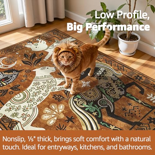 5x7 Cute Area Rug Kids Washable Fun Rug Earthy Brown Starlit Boho (35 Sq Ft)