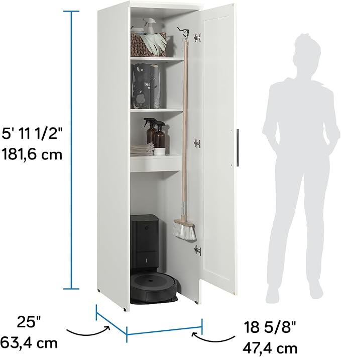 Sauder Homeplus Robot Vacuum Kitchen Pantry Storage Cabinet, Single Door with Adjustable Shelves, in Soft White