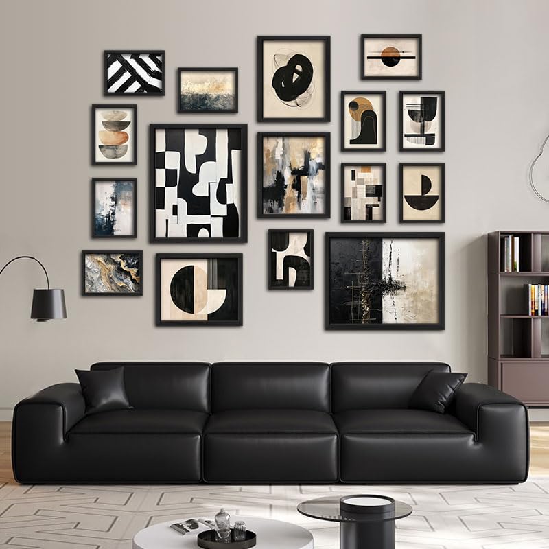 16 PCS Framed Black and White Abstract Wall Art Decor (16 Count)
