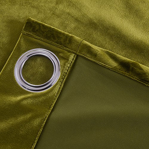 Super Soft Luxury Velvet Moss Green Thermal Blackout Curtain Panel Drapes Grommet Draperies Eyelet 52Wx108L inch Green Yellow