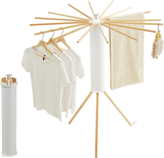 JOOM Tripod Clothes Drying Rack, Garment Rack Portable and Foldable Space Saving Laundry Drying Rack - Drying Rack Clothing Floor Folding Balcony Bedroom Household Wooden - NestledHome