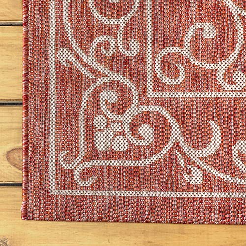 Vintage Filigree Indoor Outdoor Round Area Rug 9 Ft Red
