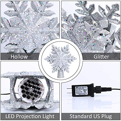 Snowflake Christmas Tree Topper with Rotating Projector Light for Xmas Tree