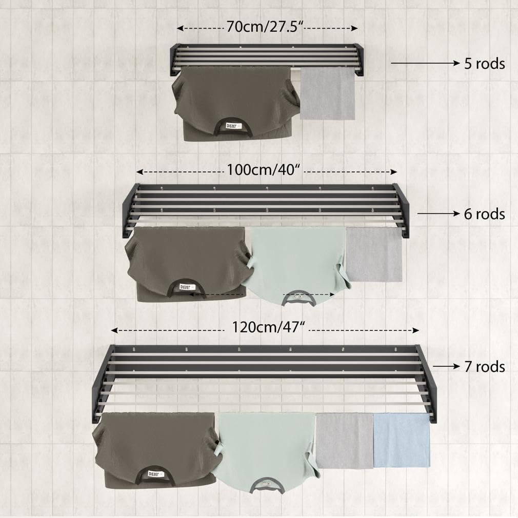 Step Up Laundry Drying Rack (Extra Large: 47 Inches, 12 Lbs), Wall Mounted, Retractable Clothes Drying Rack, 70lbs Capacity, 27 Linear Ft, with Wall Template and Long Drill Bit (47" White) - NestledHome