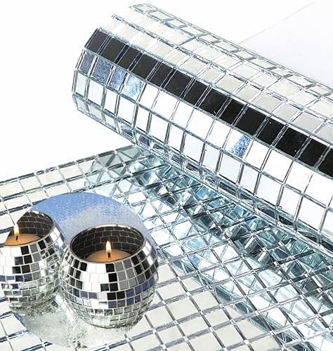 REDODEDO Real Glass Silver Mirrors Mosaic Tiles Sticker for Craft Square Glass Tiles Self Adhesive