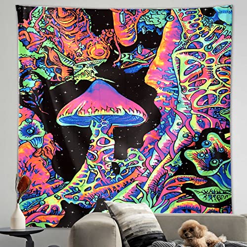 Blacklight Mushroom Tapestry