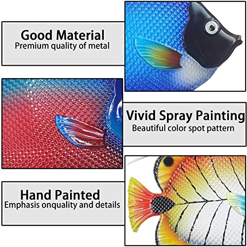 Metal Fish Sea Wall Decor Outdoor Garden Hanging Art Sculptures Home Ocean Theme Decorations for Kitchen Bathroom and Pool (3 Count)