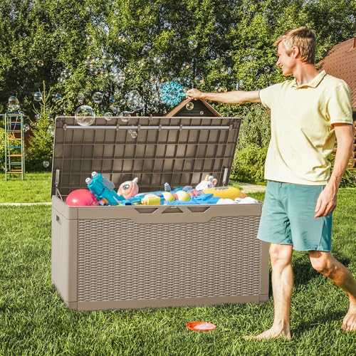 100 Gallon Resin Deck Box Large Outdoor Storage with Cushions for Patio Furniture