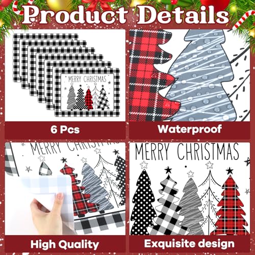 Christmas Placemats Set of 6 Xmas Trees Plastic Table Mat 17×13×0.04in (6 Count)