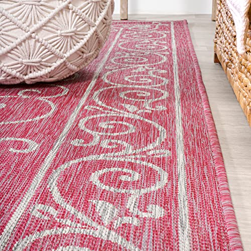 Vintage Filigree Indoor Outdoor Area Rug 8X10 Fuchsia