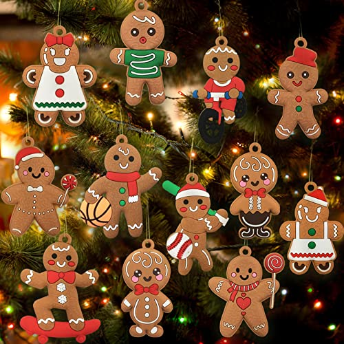 12pcs Christmas Gingerbread Man Ornaments for Christmas Tree Decorations Assorted Plastic Gingerbread Figurines Xmas Holiday Decorations 3 Inch Tall (12 Count)