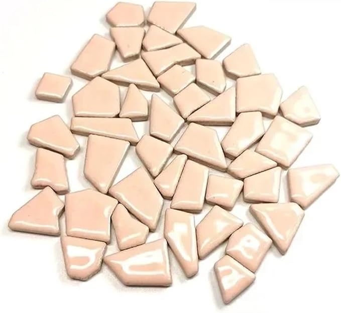 Mosaic Tiles 200g/7.05oz(Approx. 155-170pcs) Porcelain Mosaic Tiles 1-2.5cm 0.4mm Thickness Ceramic Mosaic Stones DIY Mosaic Craft Material(Light Pink)