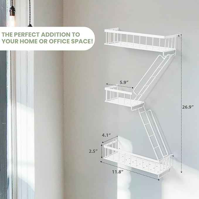 Fire Escape Wall Shelf White - Modern New York City Wall Decorative Display Ladder Floating Shelves for Bedroom, Home Décor, Action Figure Display (2.5-Tier)