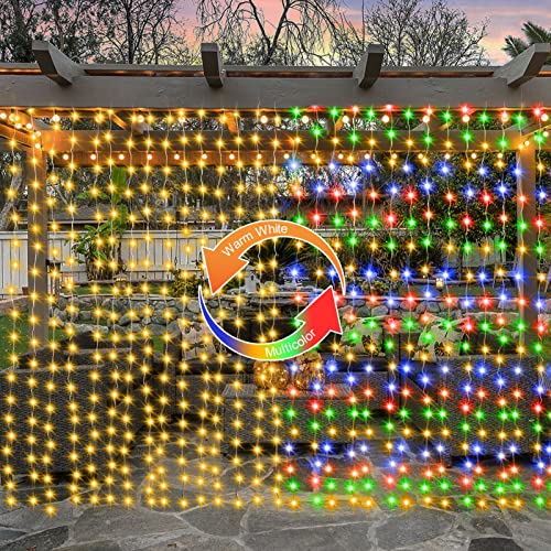 Curtain Lights Battery Operated 6.6 x 6.6Ft Warm White & Multicolor (200 Count)