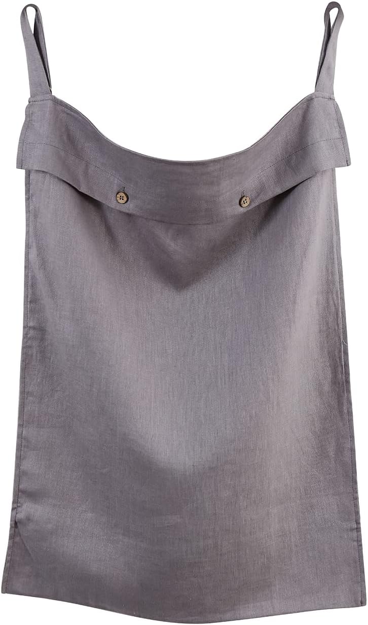 Linen Hanging Laundry Bag, 100% Linen Over The Door Laundry Hamper with Buttons and Zipper, Space Saving Door Hampers for Laundry Dirty Clothes Home Travel, Grey - NestledHome