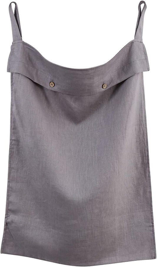 Linen Hanging Laundry Bag, 100% Linen Over The Door Laundry Hamper with Buttons and Zipper, Space Saving Door Hampers for Laundry Dirty Clothes Home Travel, Grey - NestledHome