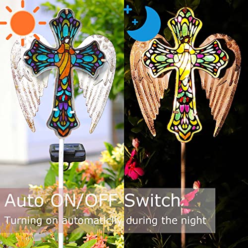 Solar Glass Cross Stake Lights with Angel Wings (2 Count)