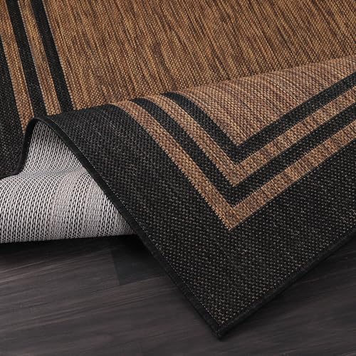 Bordered Outdoor Rug 8x10 Washable Outside Carpet for Indoor Patio Porch Waterproof Easy Cleaning Non Shedding Area Rugs Nut Brown 8 x 10