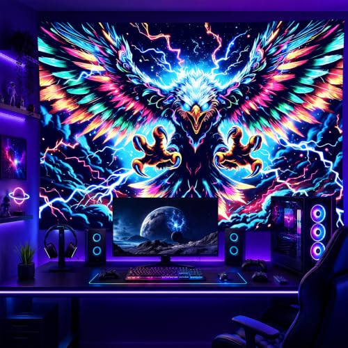 Blacklight Tapestry Hawk Eagle Room Wall Art 78 x 59 Inch