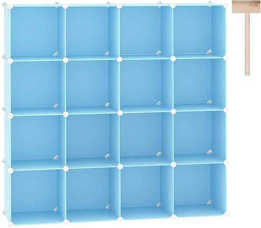 C&AHOME Cube Storage Organizer, 16-Cube Shelves Units, Plastic Storage Cubes, DIY Closet Organizer, Modular Closet Storage Shelves Ideal for Home, Bedroom, 48.4" L × 12.4" W × 48.4" H Blue UPCS16L