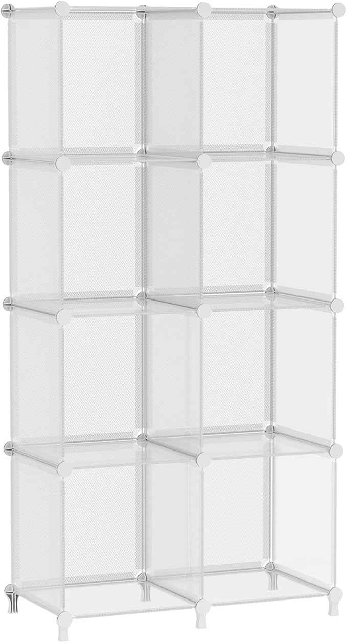 AWTATOS 8 Cube Storage Organizer, Closet Organizer Storage Shelf, Bookcase Bookshelf, DIY Stackable Storage Cubes Shelves for Closet, Bedroom, Home, Office, Transparent Twill
