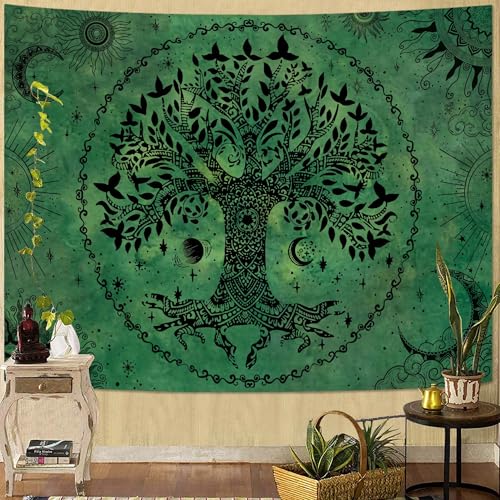 Tree of Life Mandala Tapestry Boho Tapestry for Bedroom Green Tapestries Wall Hanging Living Room Wall Art and Home Decor 44x60