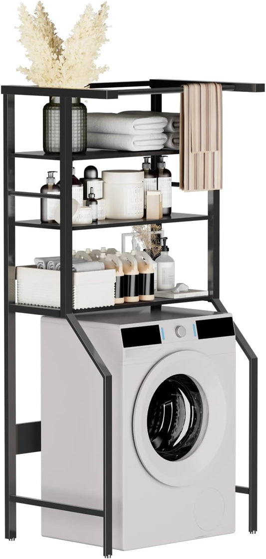 Dryer Storage Shelf and Heavy Duty Over the Washer– All-Steel Laundry Room Organizer with Clothes Drying Rod, Space-Saving Shelf for Front-Load Washers and Dryers, 29.92"L x 23.65"D x 70.8"H - NestledHome
