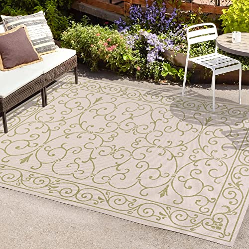 Vintage Filigree Indoor Outdoor Area Rug 5X8 Cream
