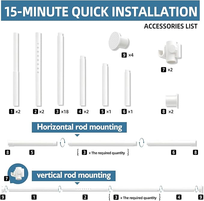 AJAZZ Room Divider Curtain Rod, No Drilling Room Separator for Space Partition Adjustable (H) 43-120×(W) 35-100 inch Heavy Duty Temporary Wall Divider Floor to Ceiling Tension Rod, White