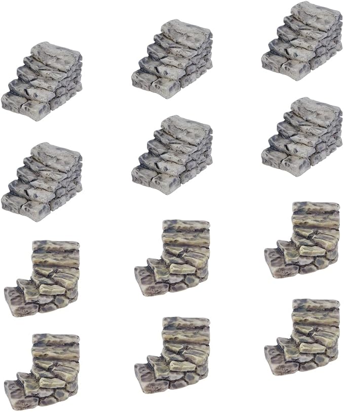 SUPERFINDINGS 12Pcs 2 Styles Miniature Steps Decoration Miniature Stone Stairs Resin Steps Mini Lighthouse Water Well Bridge Figurines for Garden DIY Kit Statues