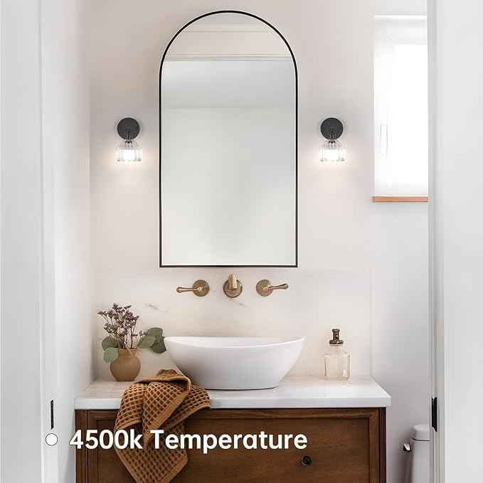 Vintage Battery Operated Wall Sconce with Transparent Tulip Glass Lampshade Rechargeable Battery Powered Black Wall Light with Remote Control for Bedside Bedroom Doorway