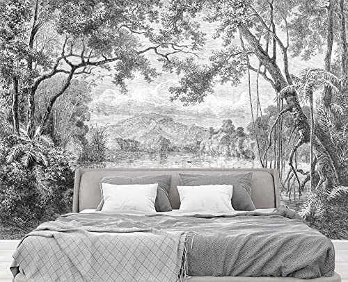 Black and White Tropical Rainforest wall Mural Wallpaper for Bedroom 137" x 100" (95.13 Sq Ft)