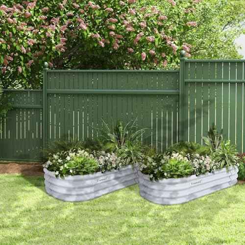 6 Pack 4x2x1ft Galvanized Raised Garden Bed Kit Oval Metal Ground Planter Box Outdoor Bottomless Planter Raised Beds for Vegetables Flowers Herbs Fruits