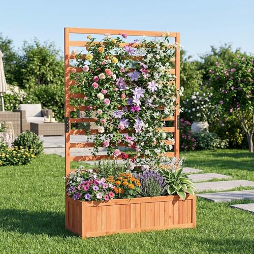 59" Raised Garden Bed with Trellis & Detachable Base Panel